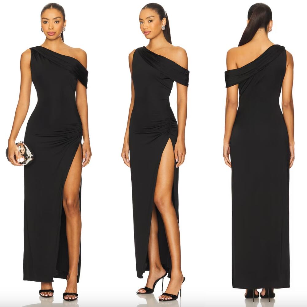 NBD x Yhasmina Ferrara | The Ayla Maxi Dress in Black Jersey One Shoulder XS